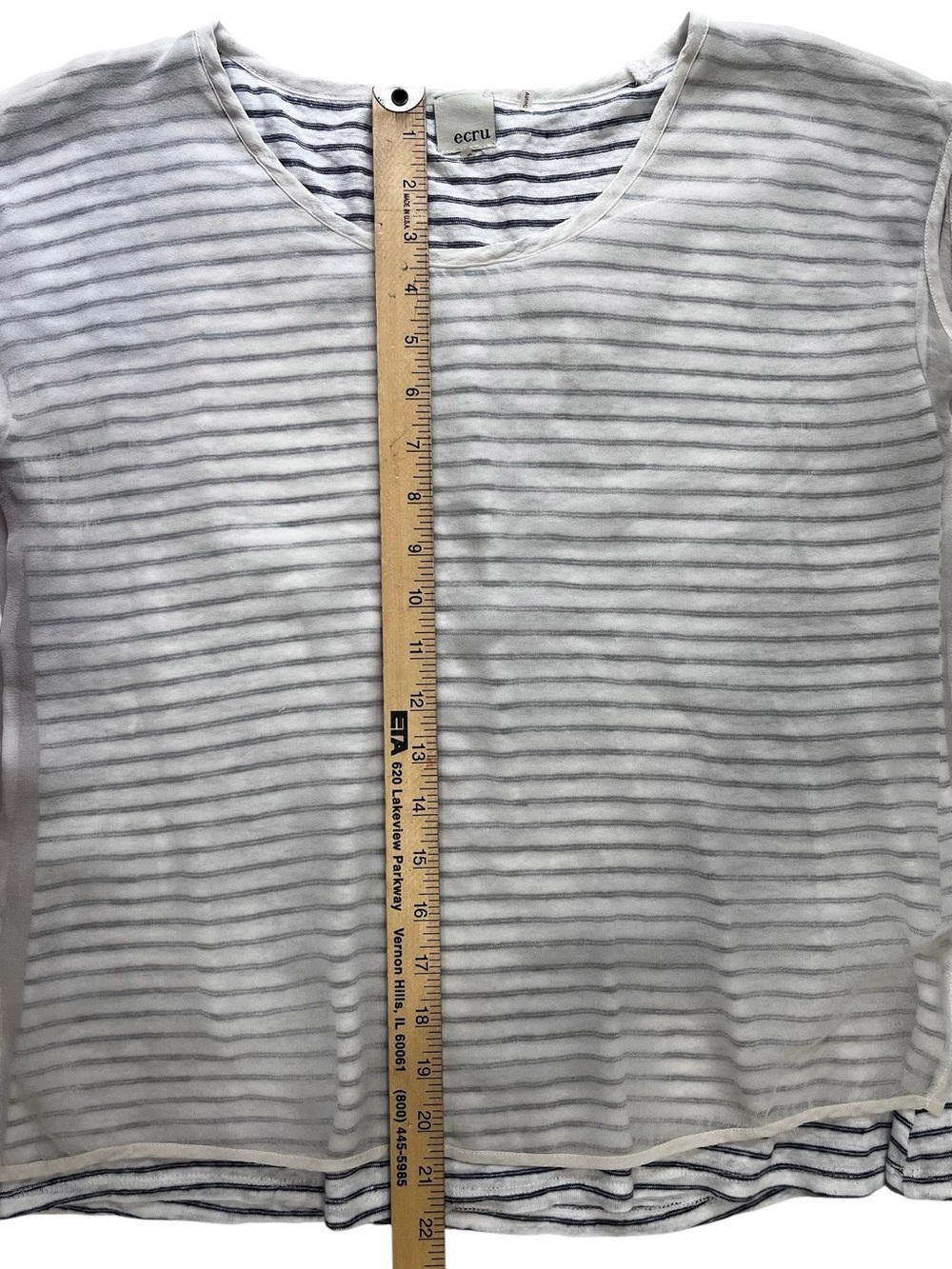 Ecru 100% Linen Striped Cap Sleeve Boxy White Blue Top Sz M - Picture 4 of 7